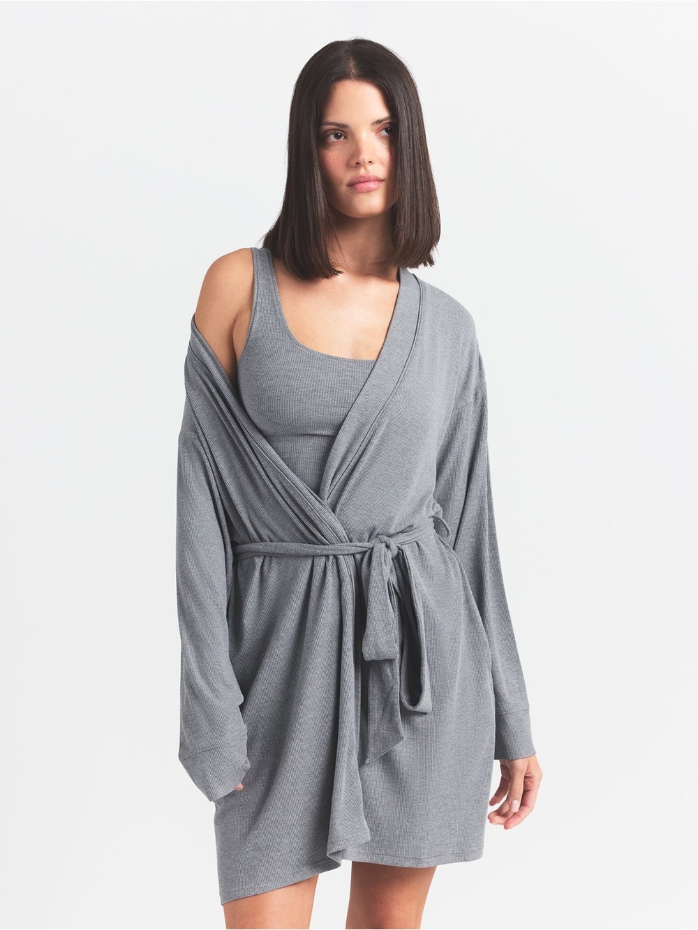 SKIMS•SOFT LOUNGE SHORT ROBE•HEATHER GREY•SIZE S